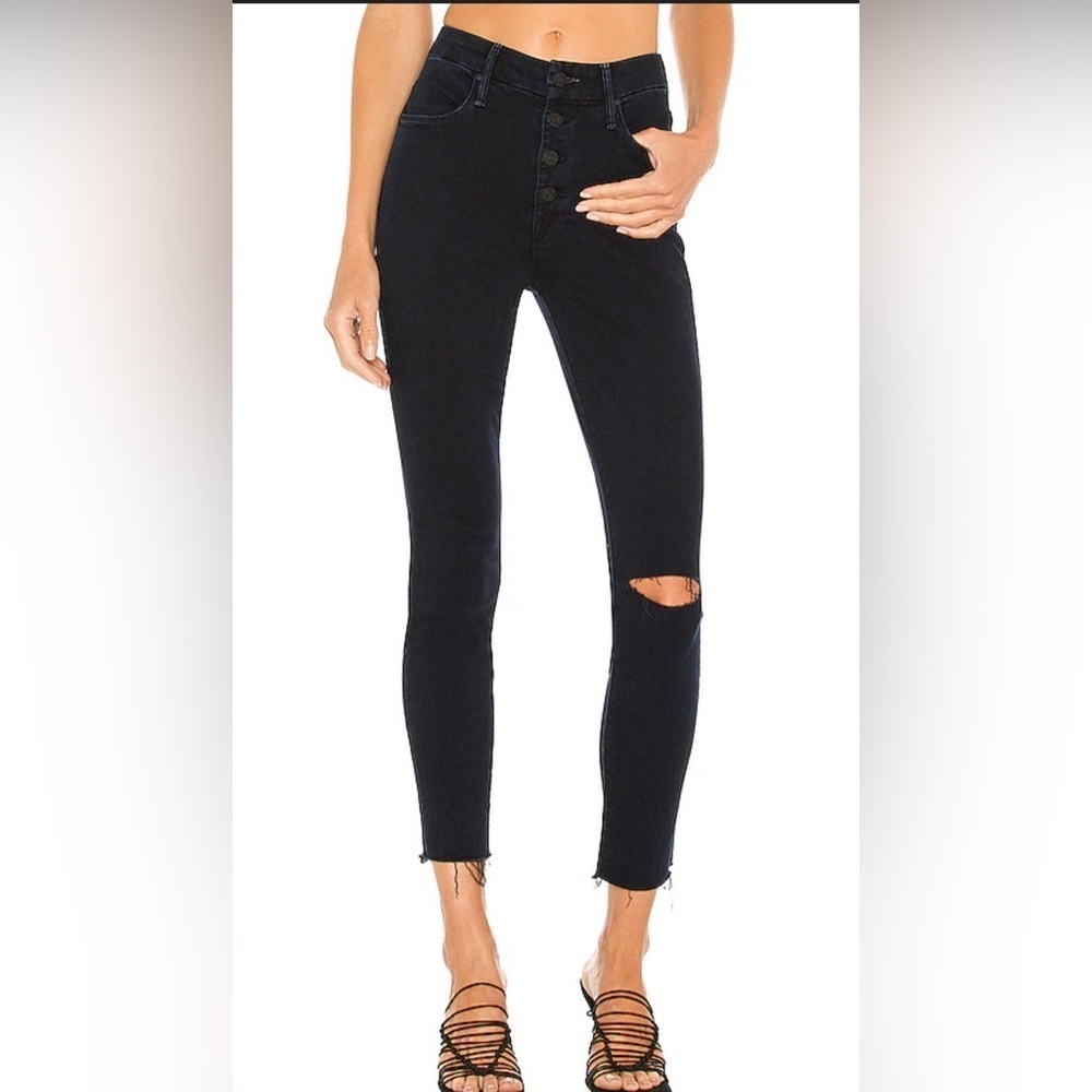 MOTHER Denim The Pixie Fray Ankle Skinny Exposed Button Holding Hands Tightly 27